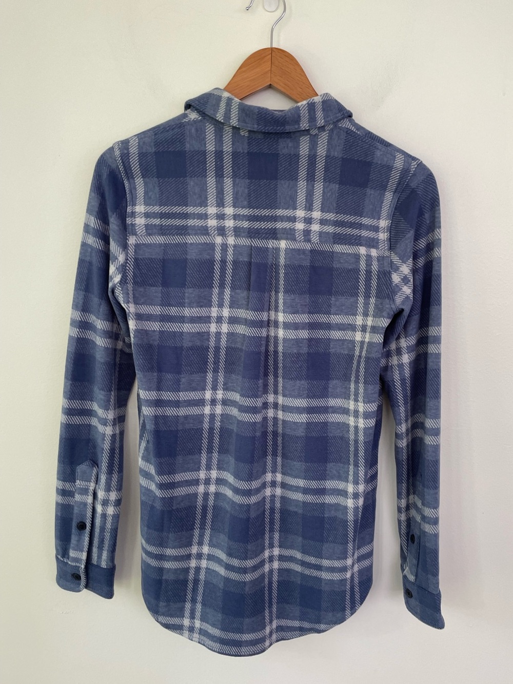 NWT Quince Stretch Sweater Fleece Shirt Indigo Check Plaid Blue XS Button Up - Picture 8 of 12